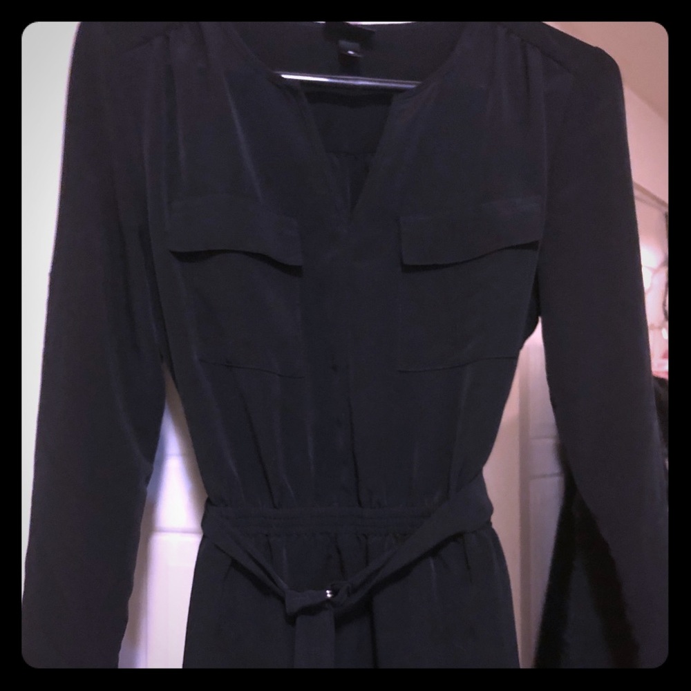 Long Sleeve Black Silk Dress